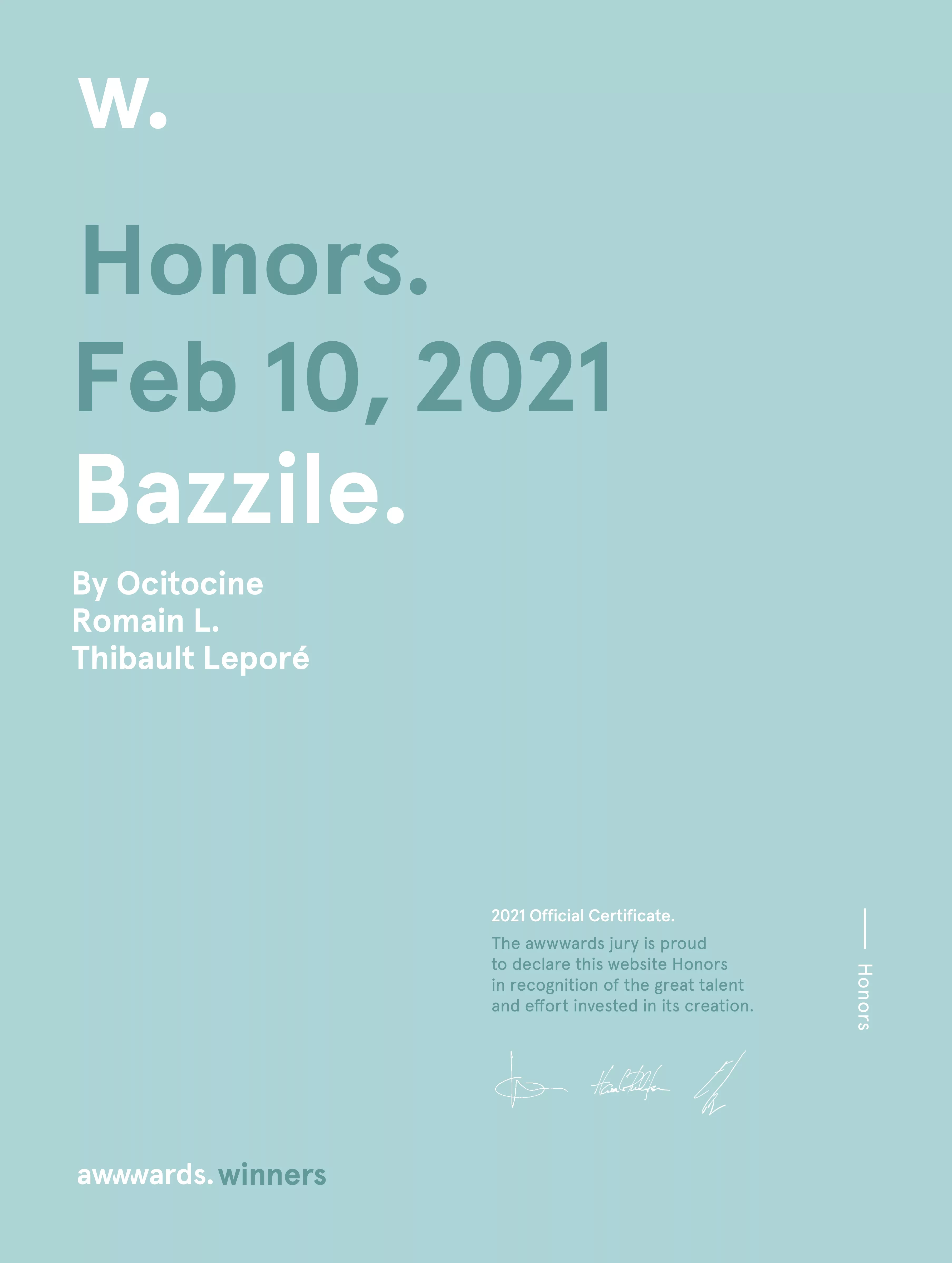Ocitocine, agence créative web et branding, a remporté un prix "Awwwards Honorable Mention" pour la réalisation du site web bazzile.ch