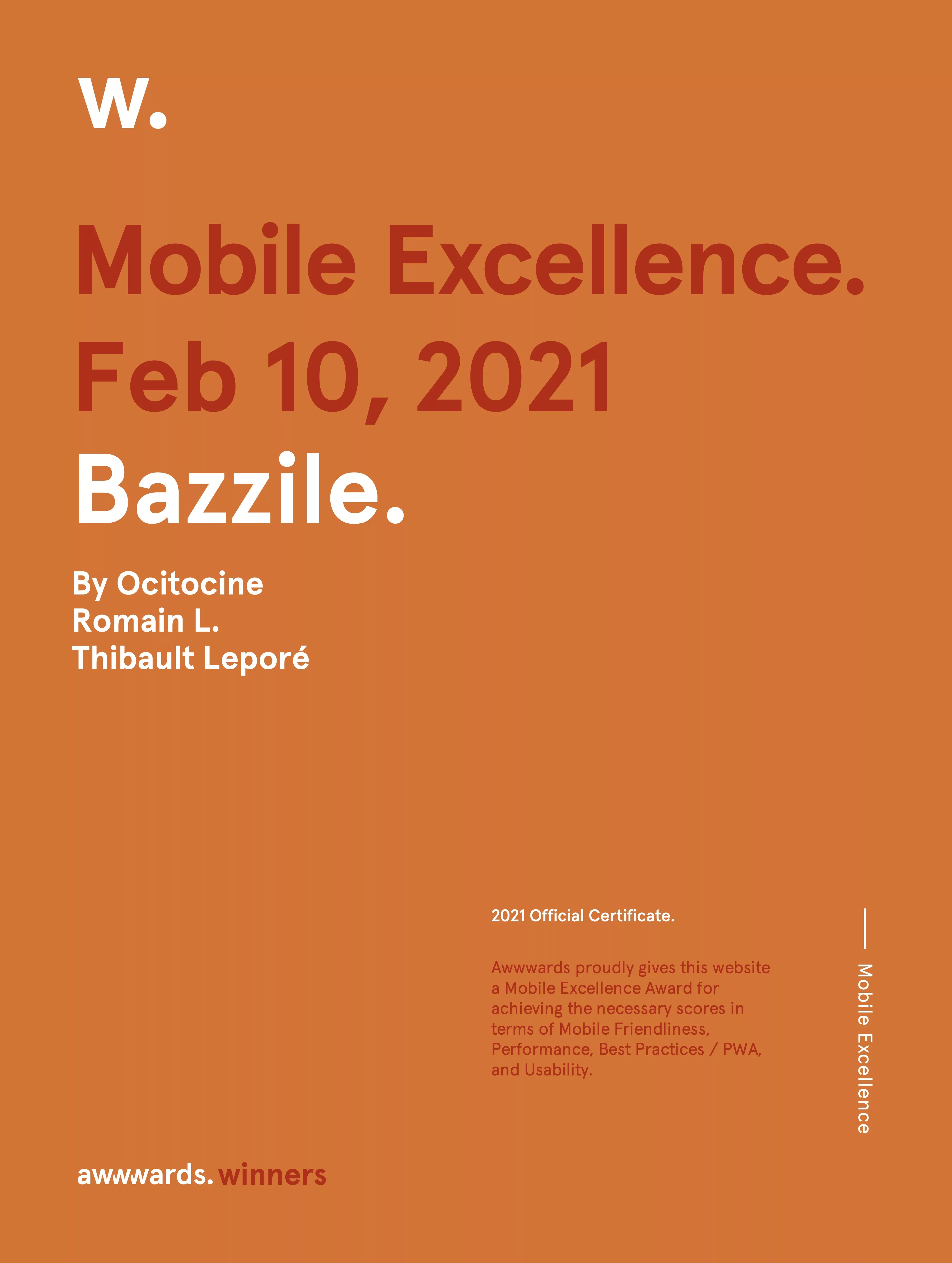 Ocitocine, agence créative web et branding, a remporté un prix "Awwwards Mobile Excellence" pour la réalisation du site web bazzile.ch