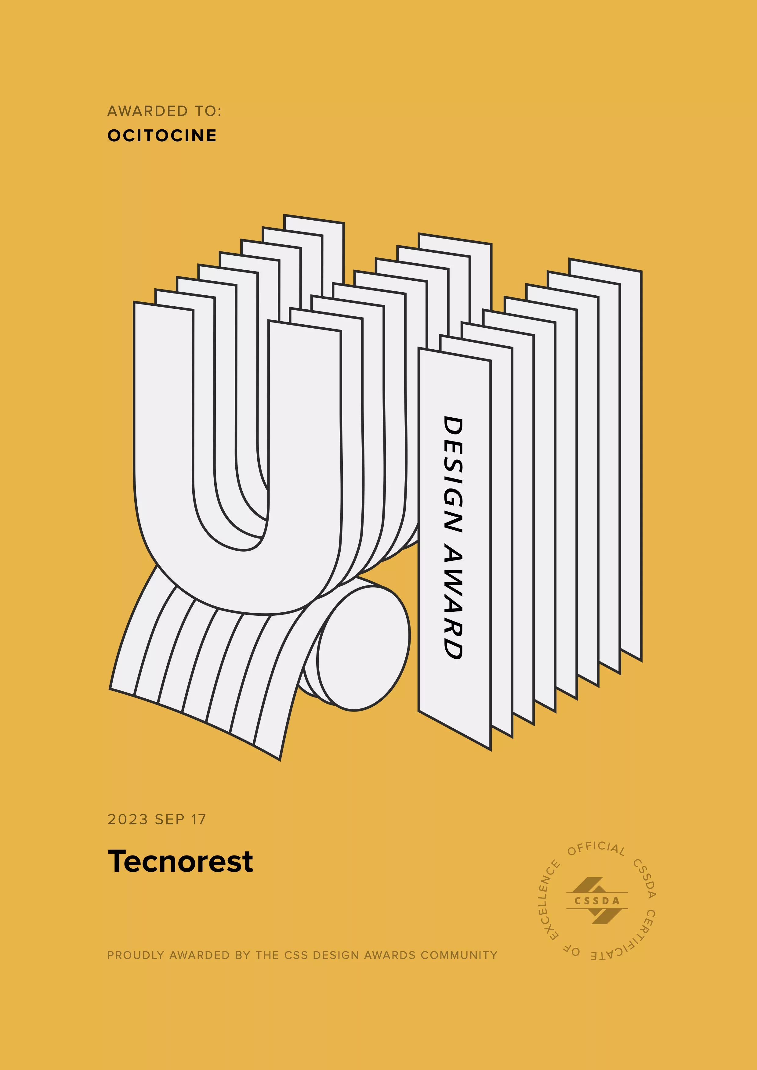 Ocitocine, agence créative web et branding, a remporté un prix "CSSDA UI Design Award" pour la réalisation du site web tecnorest.fr