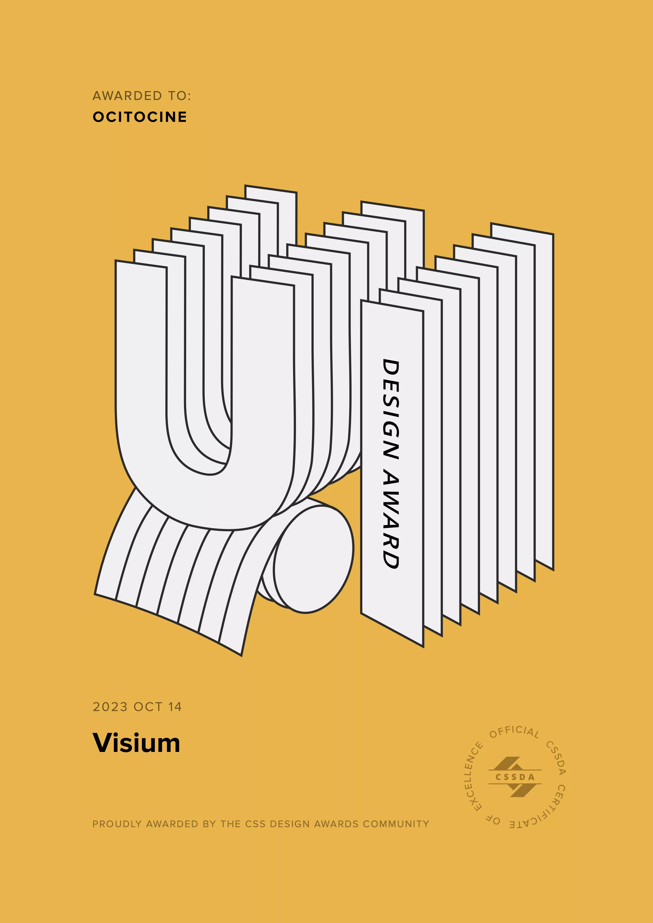 Ocitocine, agence créative web et branding, a remporté un prix "CSSDA UI Design Award" pour la réalisation du site web visium.ch