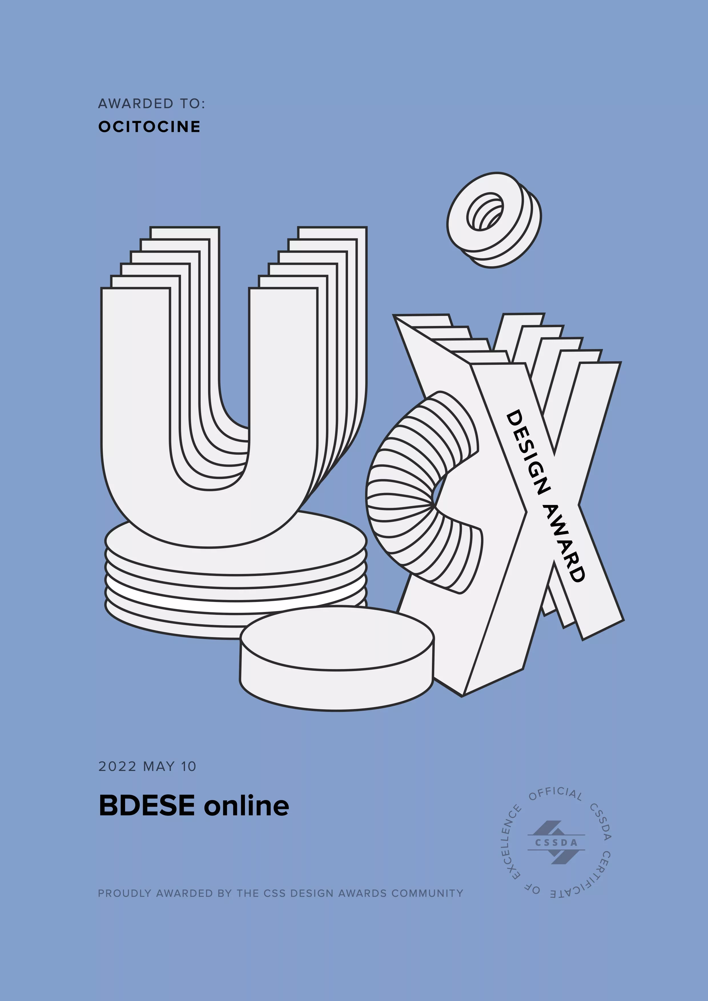 Ocitocine, agence créative web et branding, a remporté un prix "CSSDA UX Design Award" pour la réalisation du site web bdes-online.fr